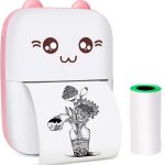 Mini Thermal Printer Inkless Bluetooth Pocket Printer for Prints Picture List Memo Receipt Tags Barcode Labels Compatible with iOS, Android (Pink)