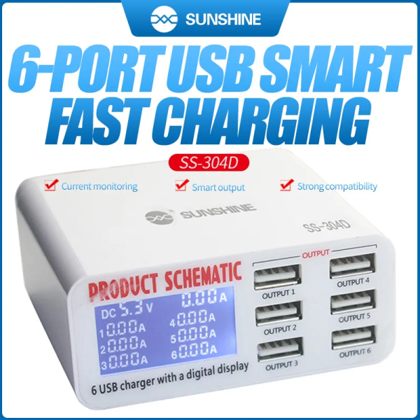 SUNSHINE SS-304D 6 PORT INTELLIGRNT USB FAST CHARGER