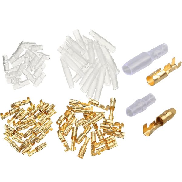 4.0 Bullet Connectors Kit, Brass Male and Female Wire Terminals Connector for Car Truck Motorcycle Bike with Insulating Sleeves 100PCS(25Sets)