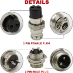 2 Pin Metal Male Female Panel Connector 16mm GX16-2P Aviation GX16-2P, Silver (1set) - Image 2